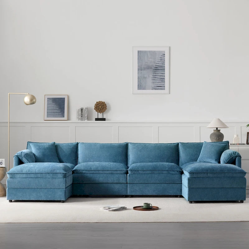 136 U-Shaped Chenille Cloud Sectional Sofa with Dual Ottomans