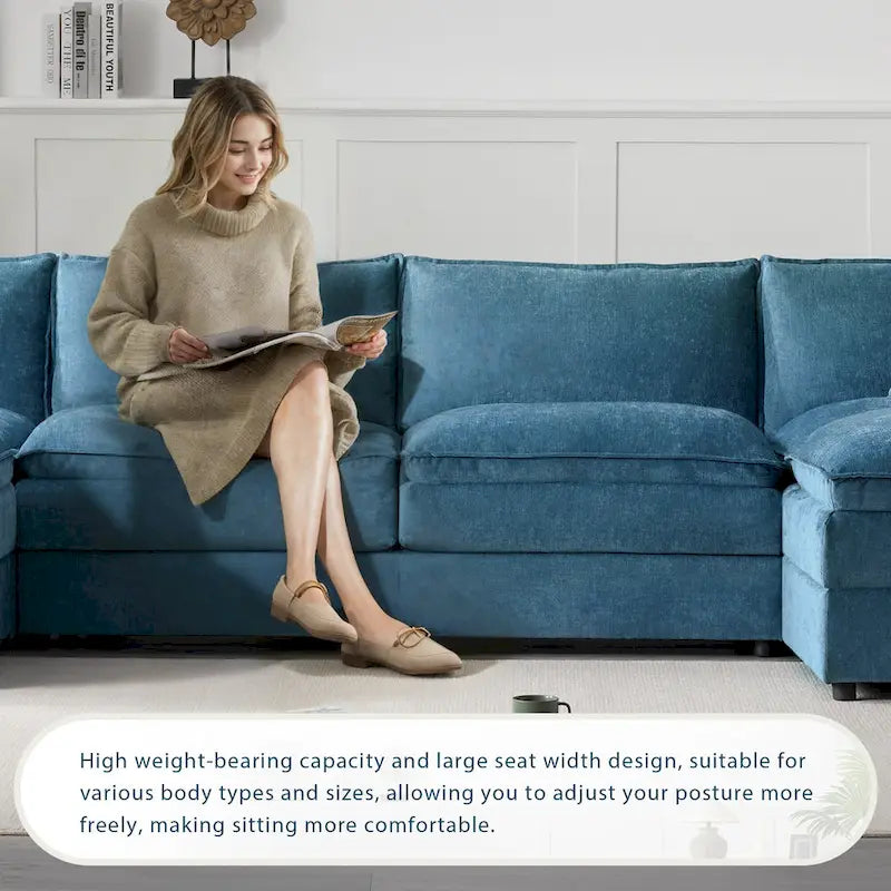 136 U-Shaped Chenille Cloud Sectional Sofa with Dual Ottomans