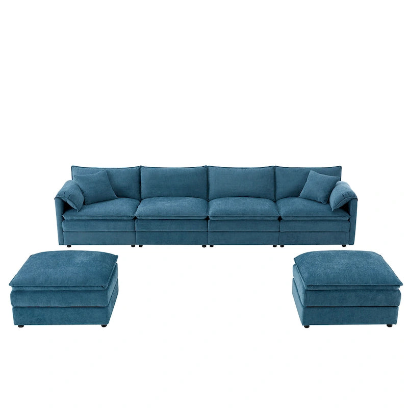 136 U-Shaped Chenille Cloud Sectional Sofa with Dual Ottomans