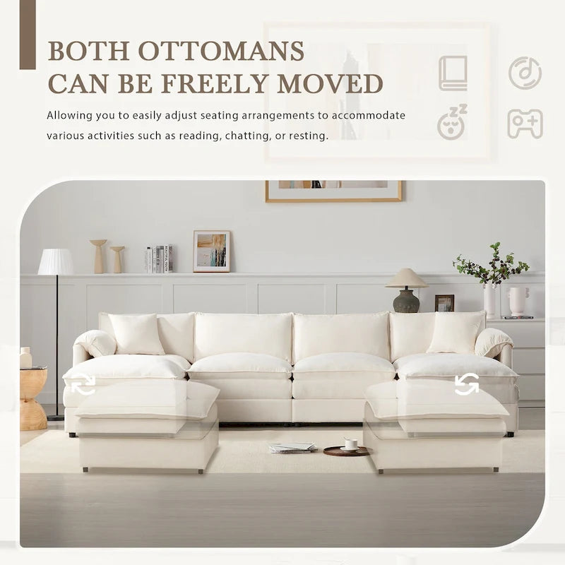 136 U-Shaped Chenille Cloud Sectional Sofa with Dual Ottomans