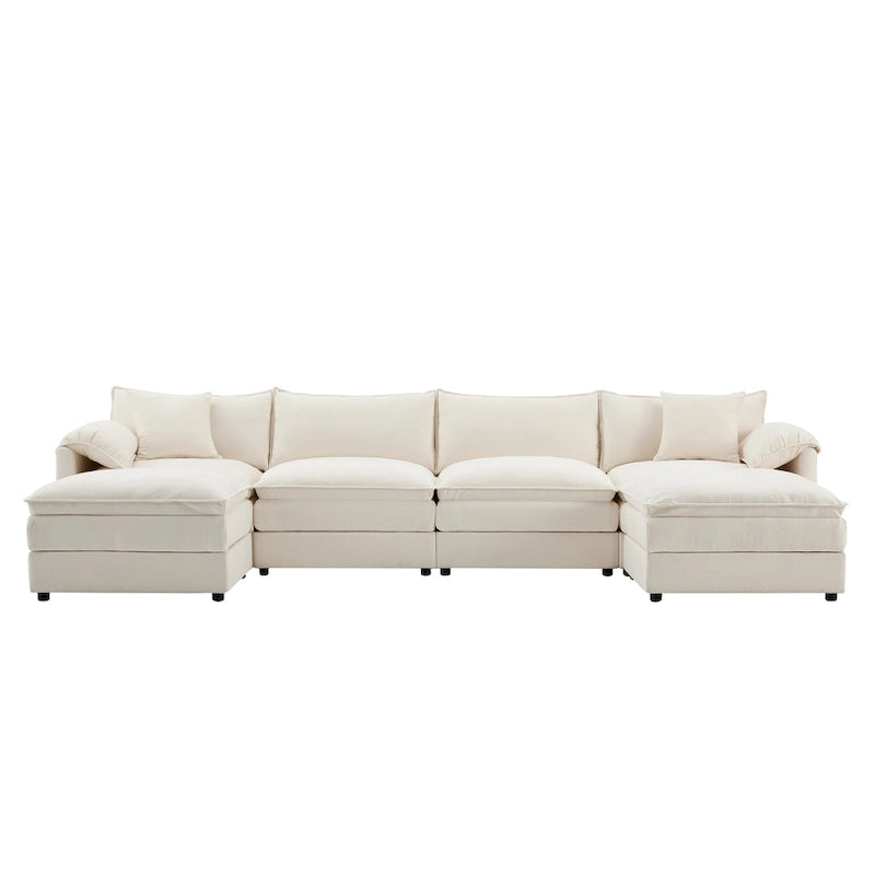 136 U-Shaped Chenille Cloud Sectional Sofa with Dual Ottomans