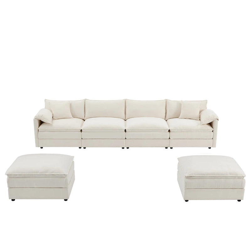 136 U-Shaped Chenille Cloud Sectional Sofa with Dual Ottomans