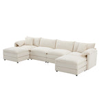 136 U-Shaped Chenille Cloud Sectional Sofa with Dual Ottomans