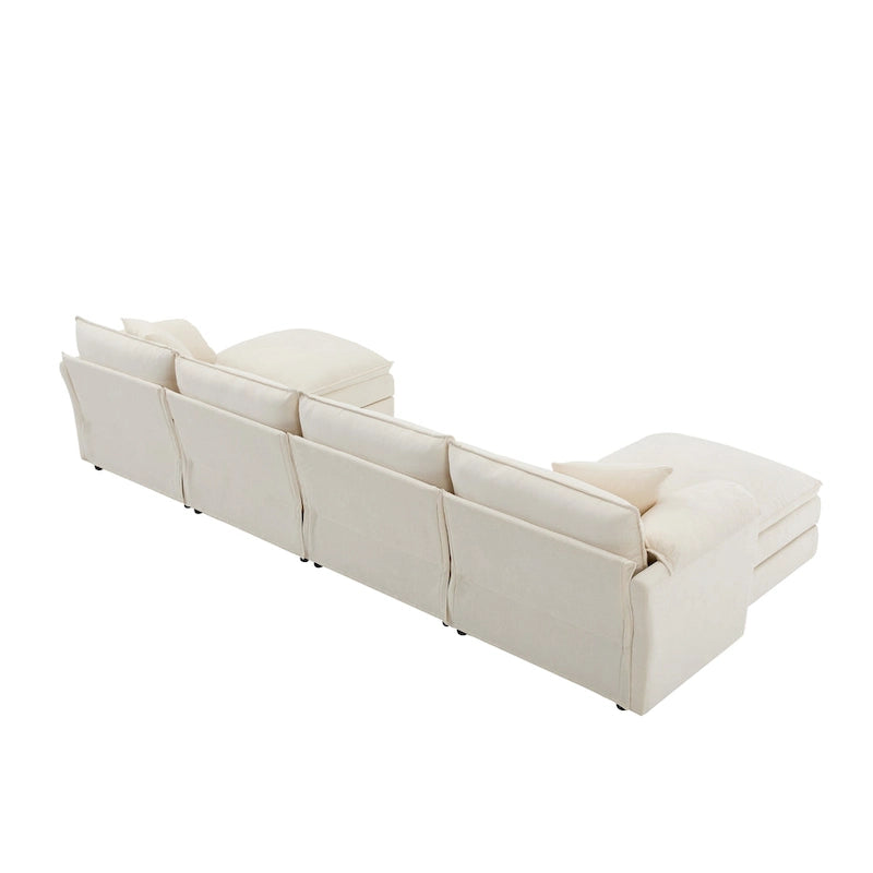 136 U-Shaped Chenille Cloud Sectional Sofa with Dual Ottomans