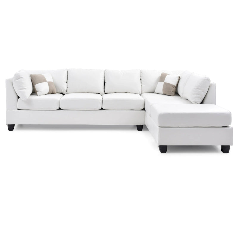 Reversible Faux Leather 4-Seater Sectional Sofa with Throw Pillows - 111 - White