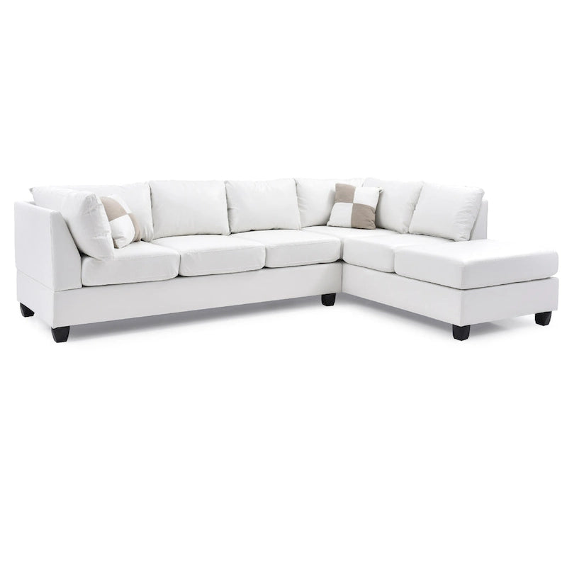 Reversible Faux Leather 4-Seater Sectional Sofa with Throw Pillows - 111 - White
