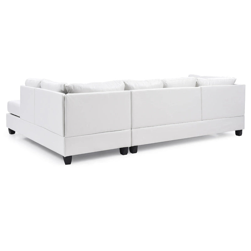 Reversible Faux Leather 4-Seater Sectional Sofa with Throw Pillows - 111 - White
