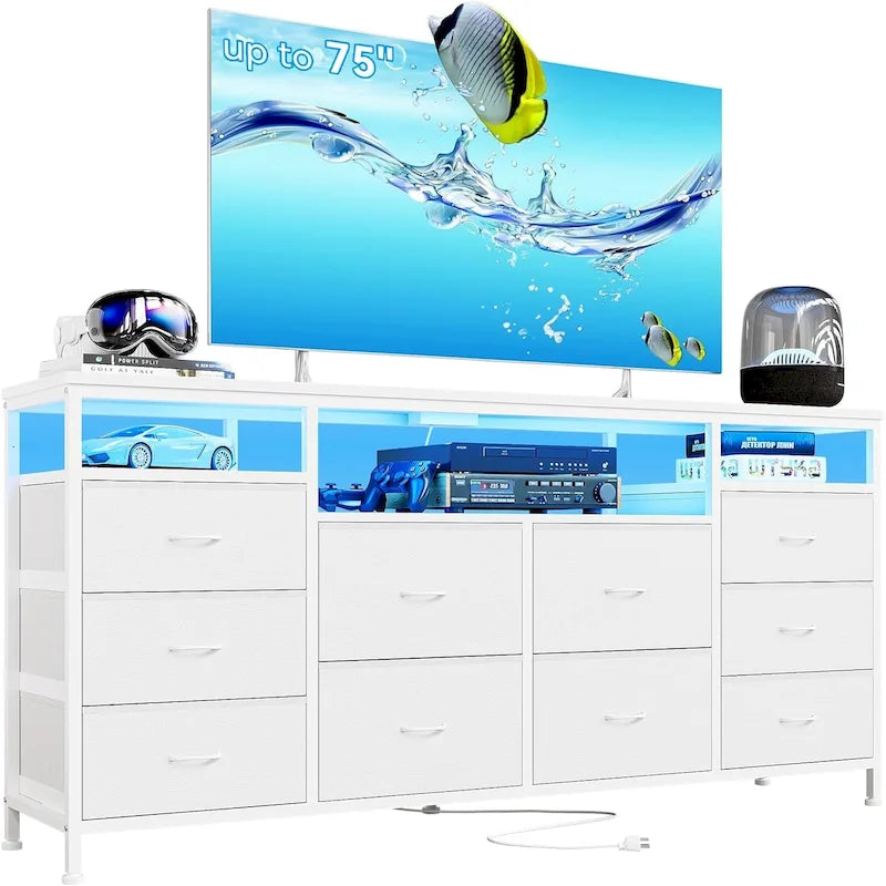 63.3 Inch Black Dresser for Bedroom, 10 Drawer Dresser TV Stand