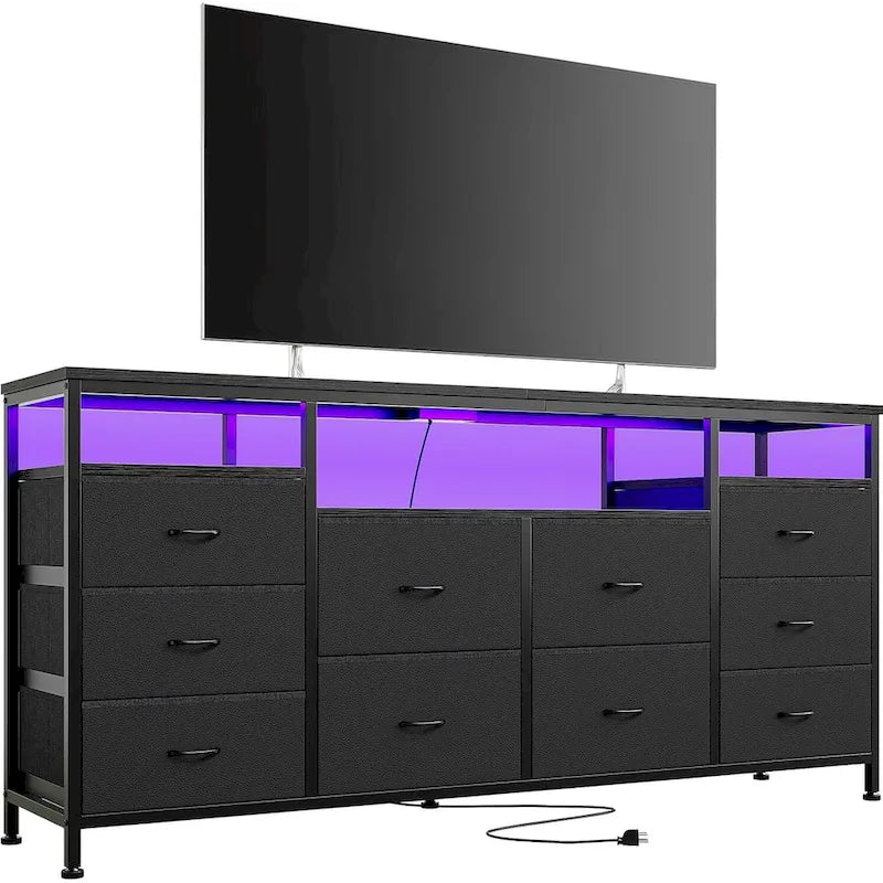 63.3 Inch Black Dresser for Bedroom, 10 Drawer Dresser TV Stand
