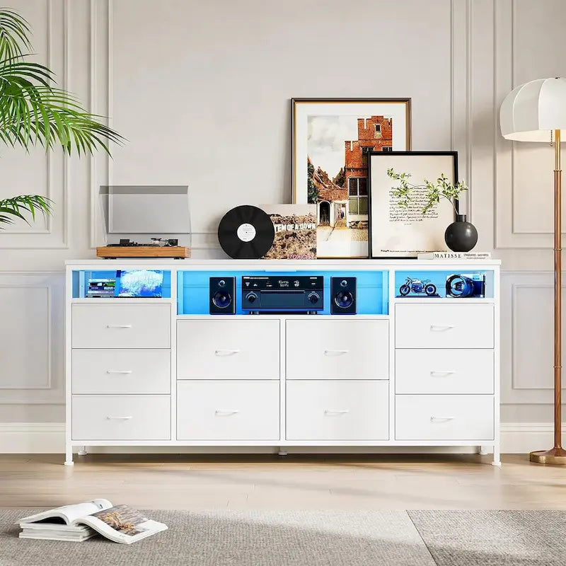 63.3 Inch Black Dresser for Bedroom, 10 Drawer Dresser TV Stand