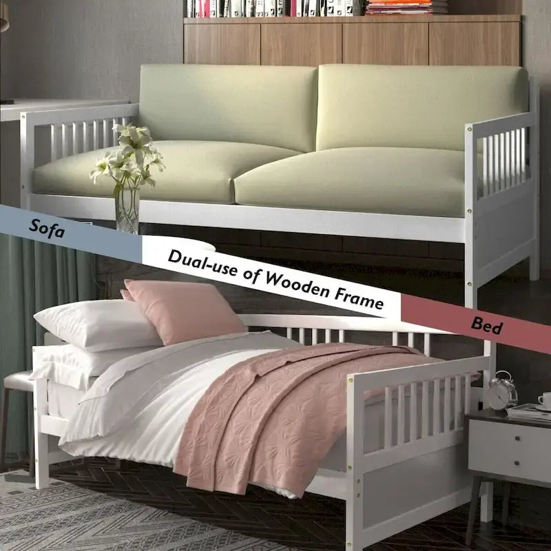 Gymax Twin Size Wooden Slats Daybed Frame Support Platform W/Rails