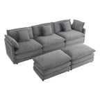 Modular Sofa Couch, Upholstered Corduroy L-Shape Sectional Sofa with Side Storage Pockets and Movable Ottoman