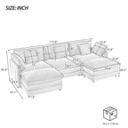 Modular Sofa Couch, Upholstered Corduroy L-Shape Sectional Sofa with Side Storage Pockets and Movable Ottoman