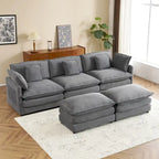 Modular Sofa Couch, Upholstered Corduroy L-Shape Sectional Sofa with Side Storage Pockets and Movable Ottoman