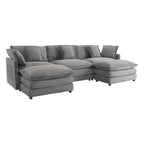 Modular Sofa Couch, Upholstered Corduroy L-Shape Sectional Sofa with Side Storage Pockets and Movable Ottoman