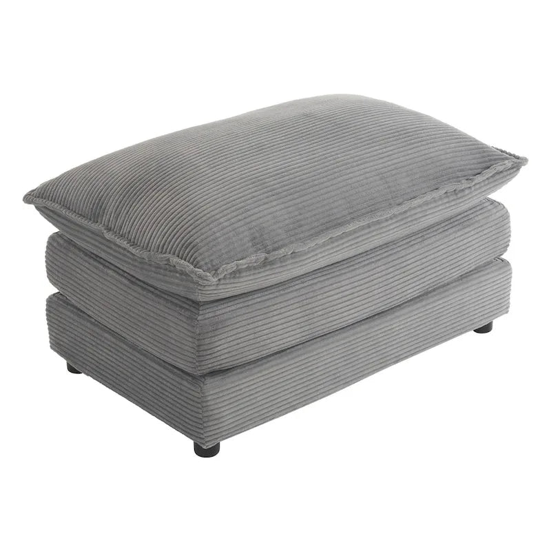 Modular Sofa Couch, Upholstered Corduroy L-Shape Sectional Sofa with Side Storage Pockets and Movable Ottoman