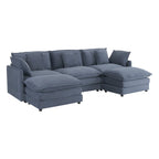Modular Sofa Couch, Upholstered Corduroy L-Shape Sectional Sofa with Side Storage Pockets and Movable Ottoman