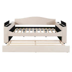 Full Size Upholstered Daybed with Storage Armrests, Trundle and Latest Integrated Bluetooth Audio System, Teddy Fleece, Pink