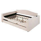 Full Size Upholstered Daybed with Storage Armrests, Trundle and Latest Integrated Bluetooth Audio System, Teddy Fleece, Pink