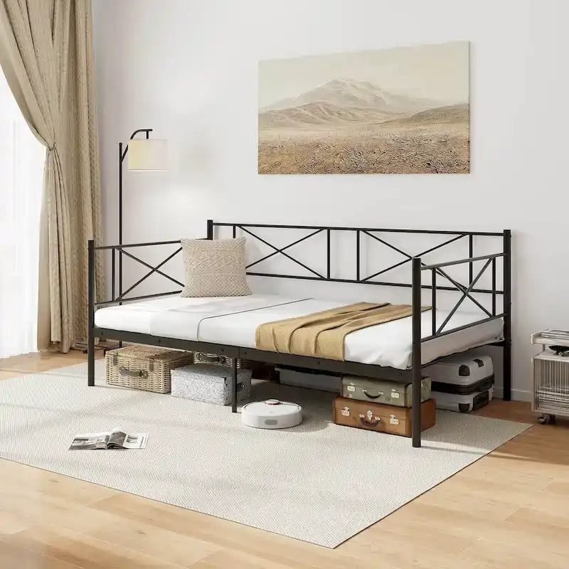 Gymax Twin Size Metal Daybed Modern Platform Bed w/ Heavy-duty Metal