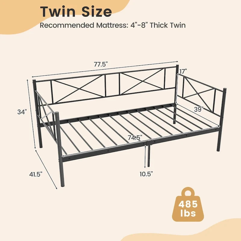 Gymax Twin Size Metal Daybed Modern Platform Bed w/ Heavy-duty Metal