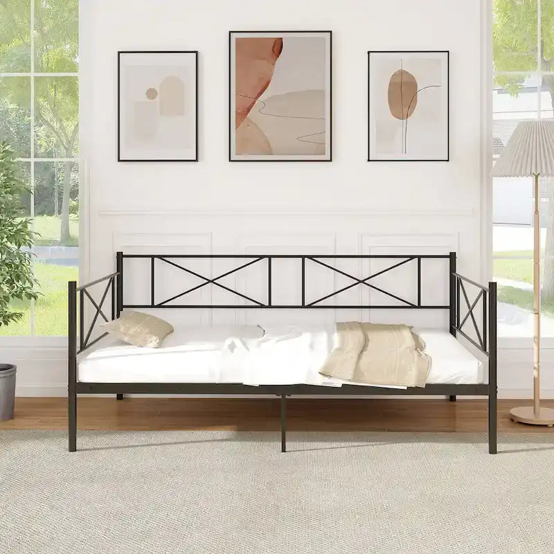 Gymax Twin Size Metal Daybed Modern Platform Bed w/ Heavy-duty Metal