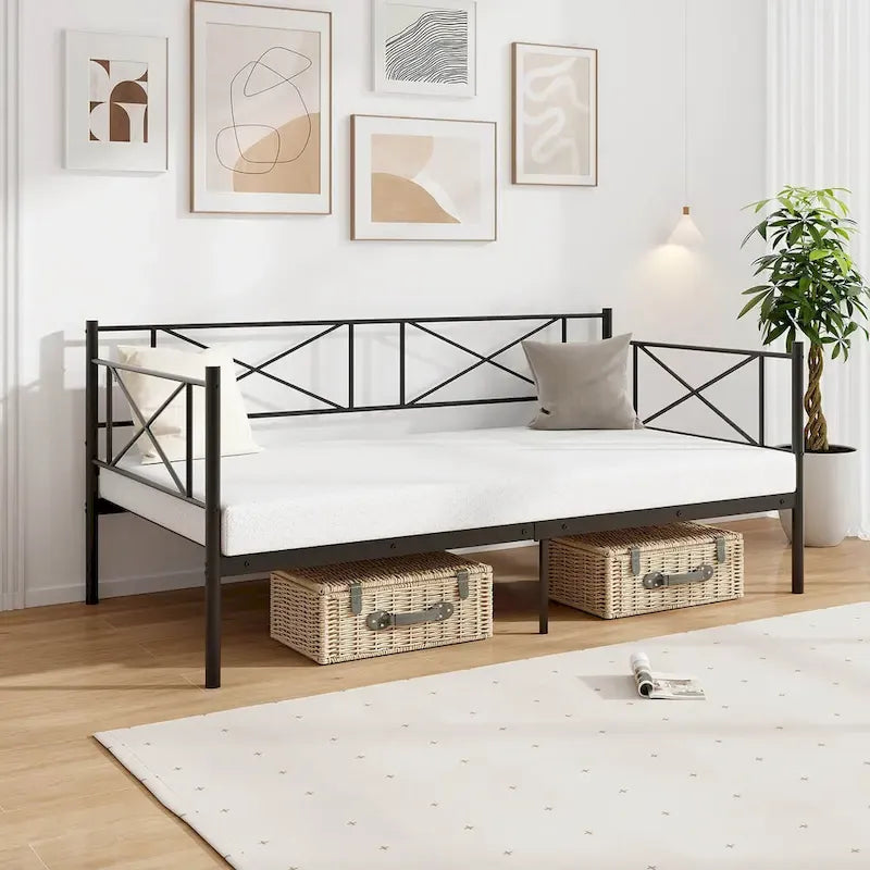 Gymax Twin Size Metal Daybed Modern Platform Bed w/ Heavy-duty Metal