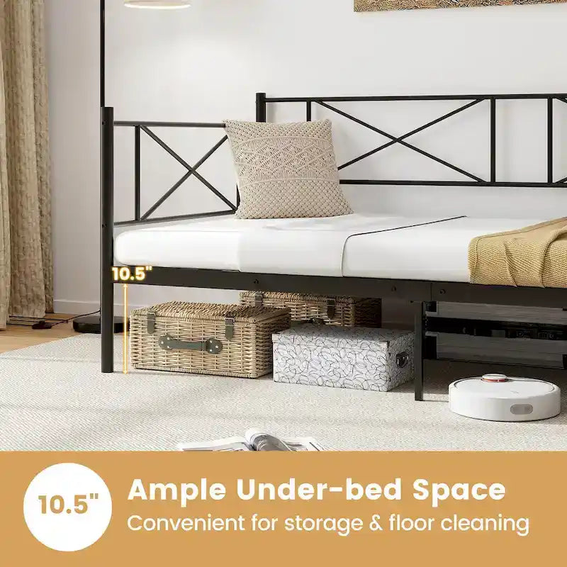 Gymax Twin Size Metal Daybed Modern Platform Bed w/ Heavy-duty Metal