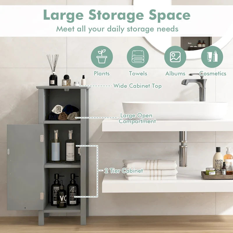Gymax Bathroom Storage Organizer Narrow Floor Cabinet w/ 2-Tier