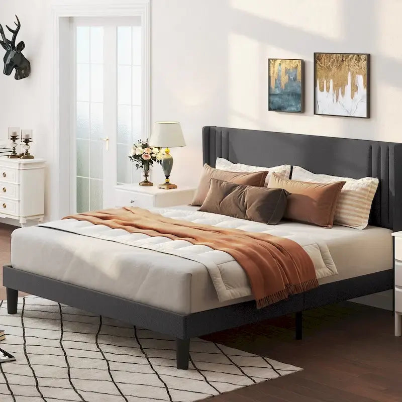 Twin/Full/Queen/King Bed Frame with Wingback Headboard, Upholstered Platform Bed