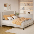 Twin/Full/Queen/King Bed Frame with Wingback Headboard, Upholstered Platform Bed