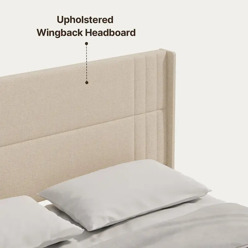 Twin/Full/Queen/King Bed Frame with Wingback Headboard, Upholstered Platform Bed