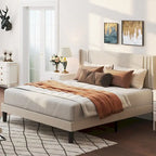 Twin/Full/Queen/King Bed Frame with Wingback Headboard, Upholstered Platform Bed
