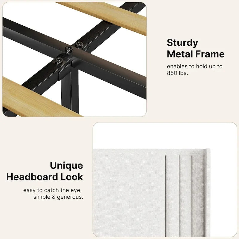 Twin/Full/Queen/King Bed Frame with Wingback Headboard, Upholstered Platform Bed