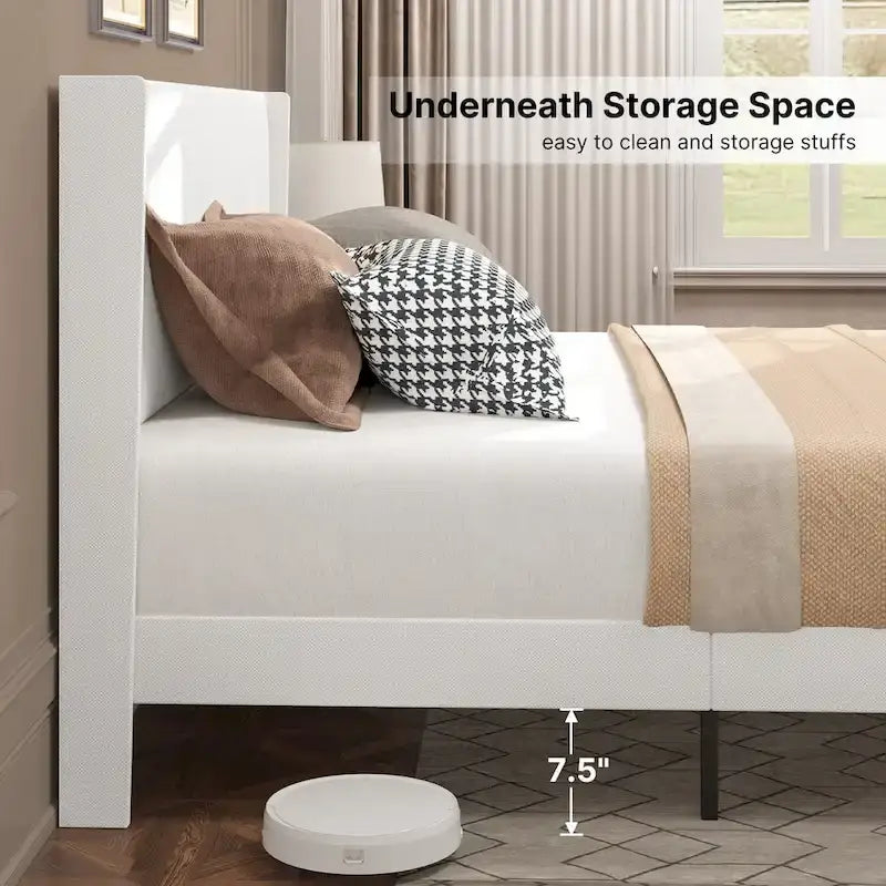 Twin/Full/Queen/King Bed Frame with Wingback Headboard, Upholstered Platform Bed