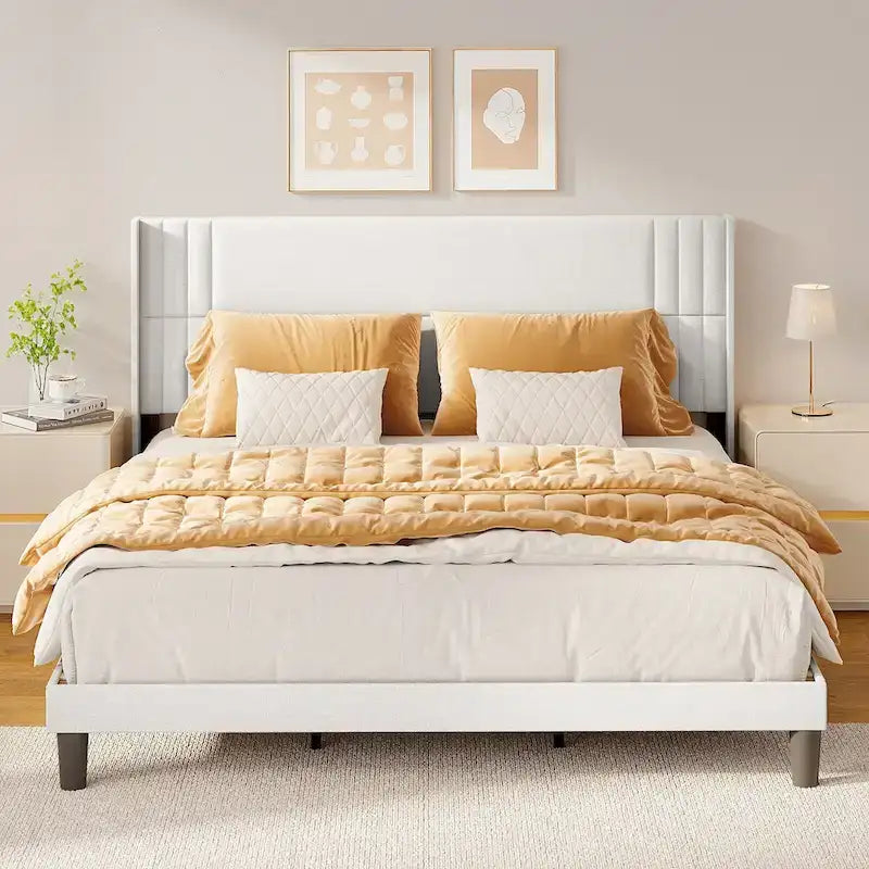 Twin/Full/Queen/King Bed Frame with Wingback Headboard, Upholstered Platform Bed