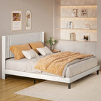 Twin/Full/Queen/King Bed Frame with Wingback Headboard, Upholstered Platform Bed