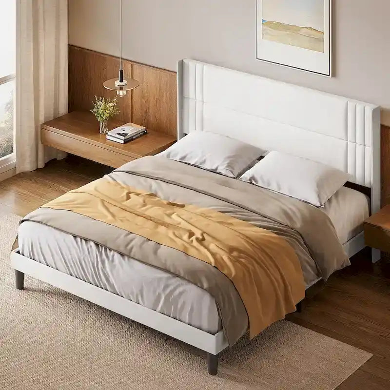 Twin/Full/Queen/King Bed Frame with Wingback Headboard, Upholstered Platform Bed