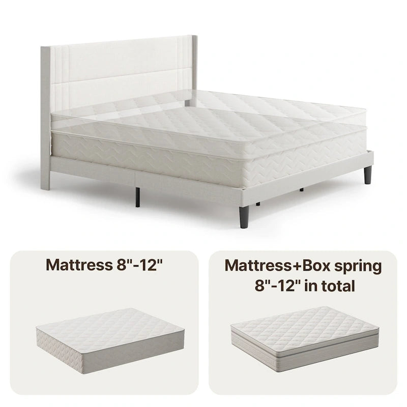 Twin/Full/Queen/King Bed Frame with Wingback Headboard, Upholstered Platform Bed