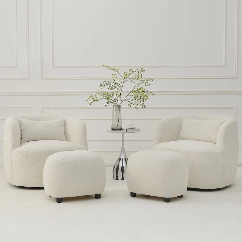 KINWELL 23 Wide Boucle Upholstered Footstool Ottoman Sofa Chair Footrest