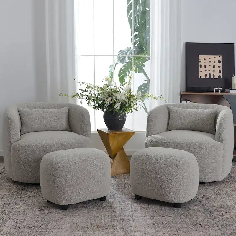 KINWELL 23 Wide Boucle Upholstered Footstool Ottoman Sofa Chair Footrest