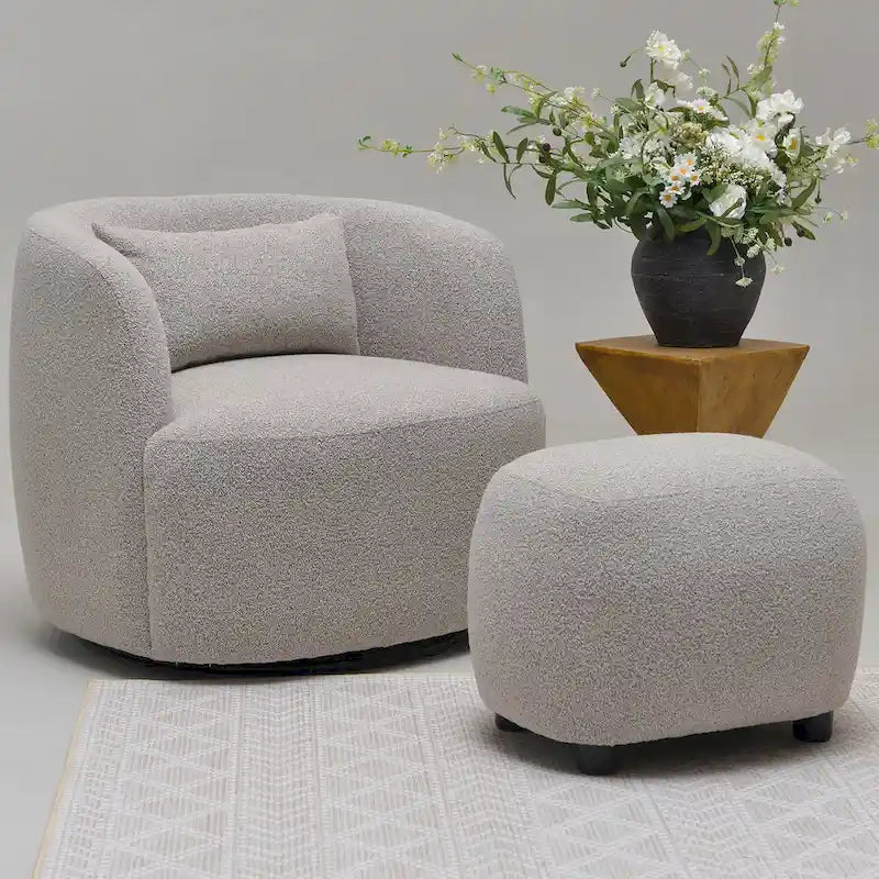 KINWELL 23 Wide Boucle Upholstered Footstool Ottoman Sofa Chair Footrest