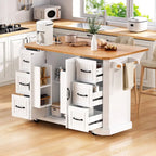 56 Kitchen Island With Drop Leaf, Rolling Kitchen Cart On Wheels, Rolling Kitchen Table with Drawers