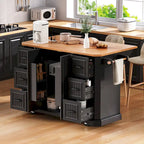 56 Kitchen Island With Drop Leaf, Rolling Kitchen Cart On Wheels, Rolling Kitchen Table with Drawers
