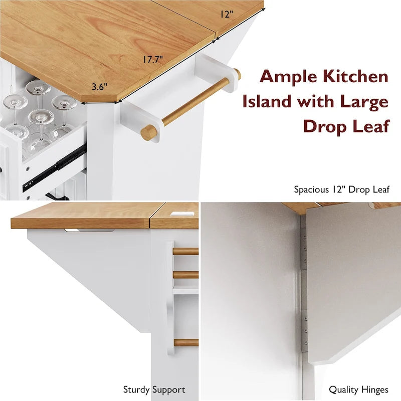 56 Kitchen Island With Drop Leaf, Rolling Kitchen Cart On Wheels, Rolling Kitchen Table with Drawers