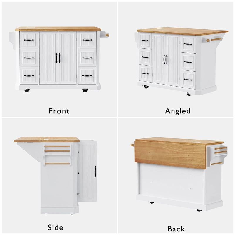 56 Kitchen Island With Drop Leaf, Rolling Kitchen Cart On Wheels, Rolling Kitchen Table with Drawers