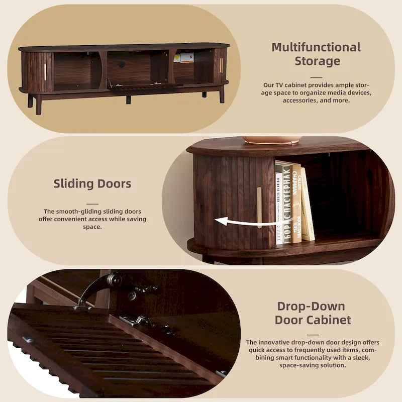 Modern Dark Brown TV Stand for 75 TVs,Solid Wood TV Console with Storage Cabinet,Entertainment Center