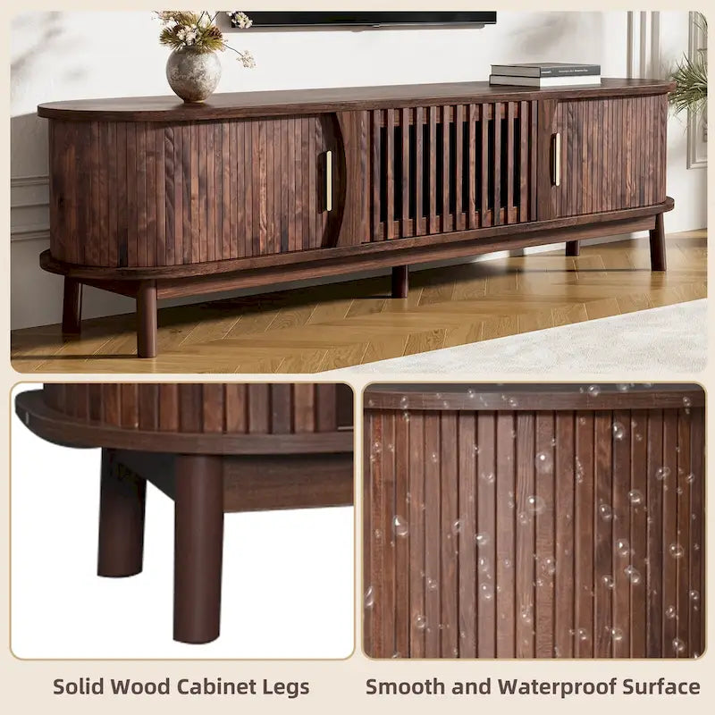 Modern Dark Brown TV Stand for 75 TVs,Solid Wood TV Console with Storage Cabinet,Entertainment Center