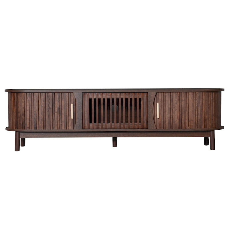 Modern Dark Brown TV Stand for 75 TVs,Solid Wood TV Console with Storage Cabinet,Entertainment Center
