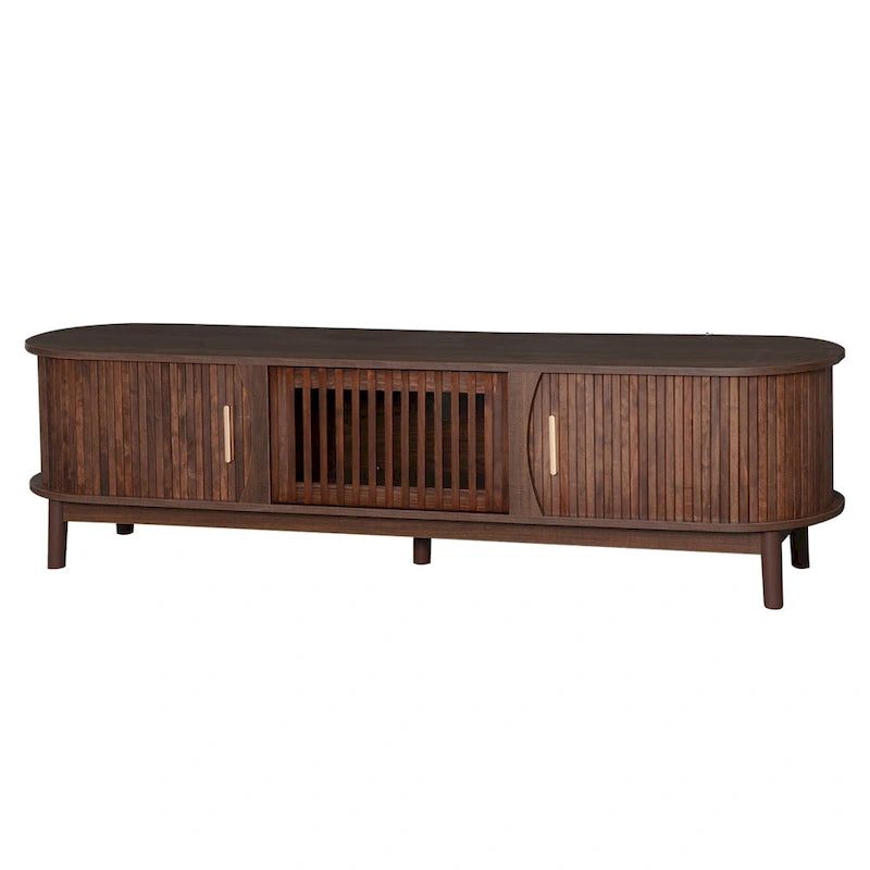 Modern Dark Brown TV Stand for 75 TVs,Solid Wood TV Console with Storage Cabinet,Entertainment Center
